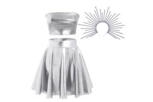 IBAKOM Women 3Pcs Shiny Metallic Rave Party Dress Halloween