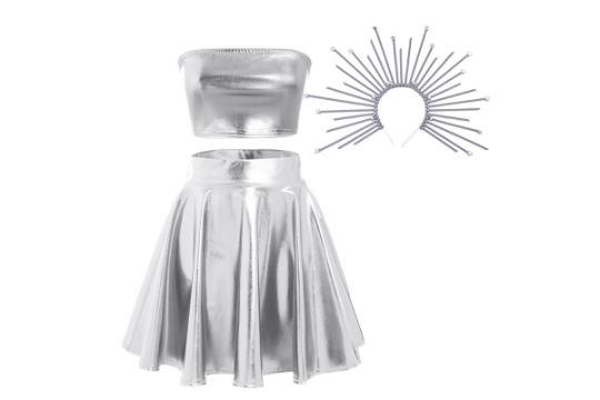 IBAKOM Women 3Pcs Shiny Metallic Rave Party Dress Halloween
