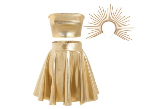 IBAKOM Women's Rave Goddess Costume Outfits Shiny Holographic Gold