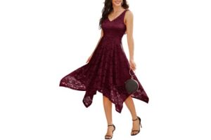 Meetjen Womens Lace Cocktail Dress Elegant High Low