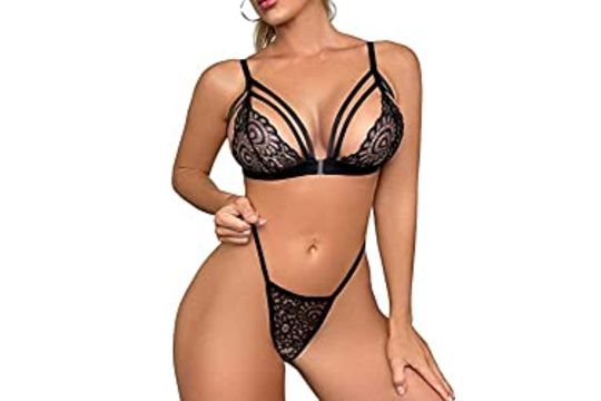 Niwicee Women Lace Lingerie Set Sexy Underwear 2 pieces Black
