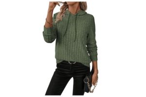 ORGLITTER Women's Rib Knit Light Weight Hoodie Long