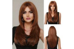 OUFEI Long Straight Copper Brown Layered Natural Wigs