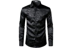 PARKLEES Men's Luxury Jacquard Long Sleeve Dress Shirt