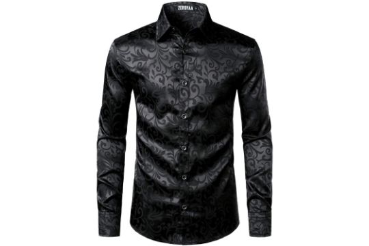 PARKLEES Men's Luxury Jacquard Long Sleeve Dress Shirt