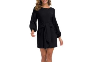 PCEAIIH Women's Elegant Long Lantern Sleeve Short Dress