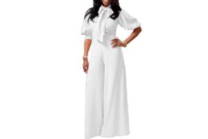 VERWIN Plain Dressy Full Length Bowknot Women's Jumpsuit