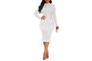 VERWIN Sequins Patchwork Bodycon Dress Women's Long