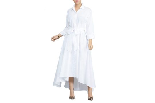 VERWIN Women Long Sleeve Loose Elegant Maxi Dress Button
