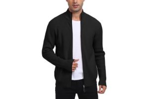 AIYINO Mens Cardigan Ribbed Knit Sweater Full Zip Stand