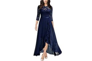 MIUSOL Women's Elegant Scoop Neck Floral Lace Formal Wedding Maxi Dress