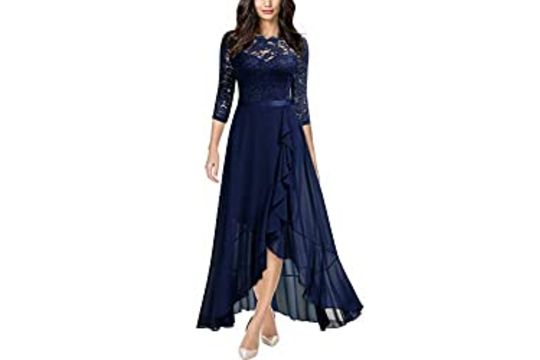 MIUSOL Women's Elegant Scoop Neck Floral Lace Formal Wedding Maxi Dress
