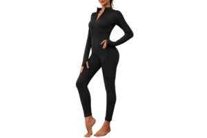 Nadeer Womens Ribbed Jumpsuit Long Sleeve Yoga Romper