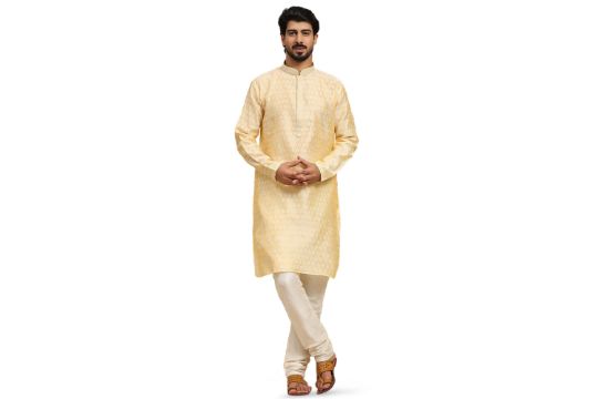 SKAVIJ Men's Brocade Silk Woven Design Kurta Pajama