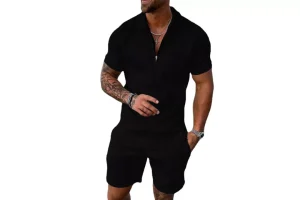 Hoefirm Men's Tracksuit Polo Short Sleeve Suit Set