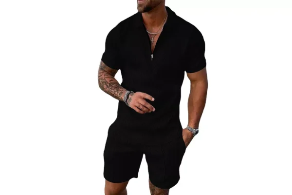 Hoefirm Men's Tracksuit Polo Short Sleeve Suit Set