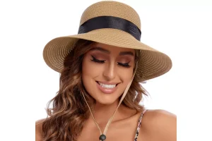 2X RRP £12.23 PINKGIRL Women's Straw Sun Hat Summer Bowknot Beach PINKGIRL Women's Straw Sun Hat Summer Bowknot Beach