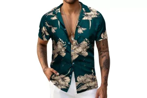 Barry.Wang Mens Hawaiian Shirts Short Sleeve Summer