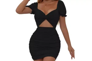 Belriviere Womens Sexy Mini Dress Bodycon Ruched Cutout