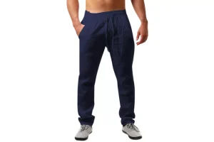 Runcati Men's Linen Trousers Solid Color Lightweight