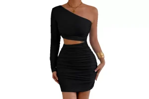 Belriviere Womens One Shoulder Bodycon Mini Dress One