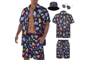 Raveparty Mens Hawaiian Shirts and Shorts Set Summer