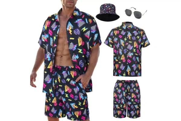 Raveparty Mens Hawaiian Shirts and Shorts Set Summer