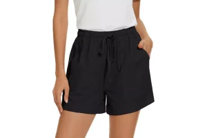 2X RRP £26.39 Enmain Black Shorts Women Summer Cotton Linen Short Enmain Black Shorts Women Summer Cotton Linen Short