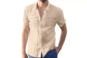 2X RRP £26.93 Halfword Mens Linen Short Sleeve Shirts Beach Cotton Halfword Mens Linen Short Sleeve Shirts Beach Cotton