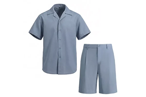 YFFUSHI Mens Cuban Collar Short Sleeve Shirt and Shorts