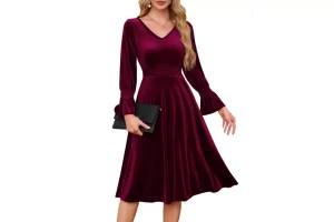 2X RRP £37.96 Meetjen Womens Velvet Long Sleeve Dress Vintage Cocktail Meetjen Womens Velvet Long Sleeve Dress Vintage Cocktail