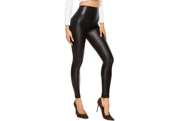 RIOJOY Winter Black Wet Look Leggings Faux Leather
