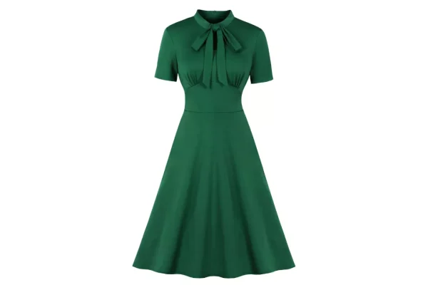 Wellwits Women's Keyhole Tie 1940s Vintage Cocktail Dress Christmas Green 3XL
