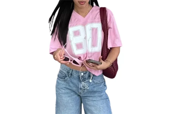 SANSIWU Shirts for Women Y2k Oversized Number Graphic