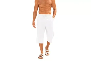 Runcati Men's Cotton Linen Bermuda Shorts 3/4 Length