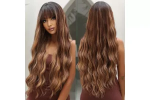 3X RRP £26.78 OUFEI Ombre Brown Highlight Wigs for Women Long Wavy OUFEI Ombre Brown Highlight Wigs for Women Long Wavy