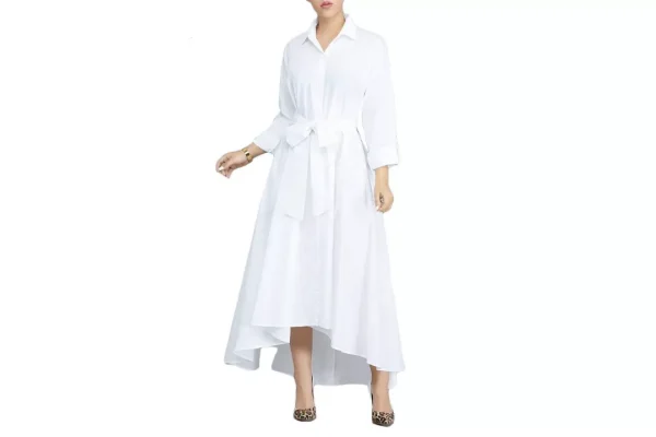 VERWIN Women Long Sleeve Loose Elegant Maxi Dress Button