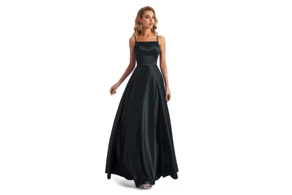 Lecureler Satin Spaghetti Strap Prom Dress Black Size 10