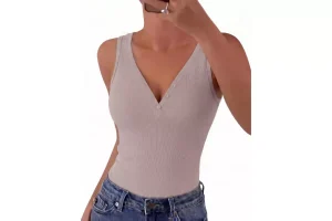 3XL RRP £13.18 Gyabnw Women's Summer Top V Neck Sleeveless Ribbed Knit Slim Fit Apricot Gyabnw Women's Summer Top V Neck Sleeveless Ribbed Knit Slim Fit Apricot