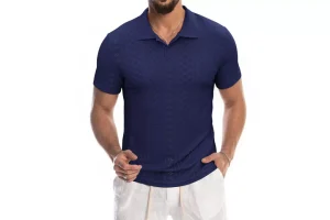 4X RRP £12.23 Elainone Men's Polo Shirt Short Sleeve Breathable Summer Top Navy Blue Elainone Men's Polo Shirt Short Sleeve Breathable Summer Top Navy Blue