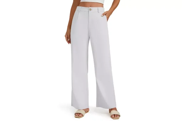 Enmain White Linen Trousers Womens Wide Leg Office