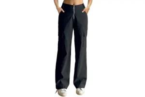 4X RRP £24.49 Nuofengkudu Women Zip Front Cargo Work Trousers Wide Nuofengkudu Women Zip Front Cargo Work Trousers Wide