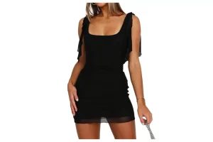 GORGLITTER Women's Mesh Ruched Slimming Mini Tank Dress
