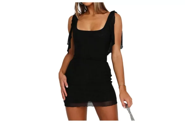 GORGLITTER Women's Mesh Ruched Slimming Mini Tank Dress