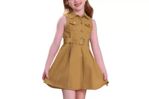5X RRP £29.39 OMEWEE Baby Girl Lapel Collar Pleated Dress with Belt OMEWEE Baby Girl Lapel Collar Pleated Dress with Belt
