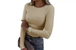 Smile Fish Womens Long Sleeve Stretch Crewneck Ribbed
