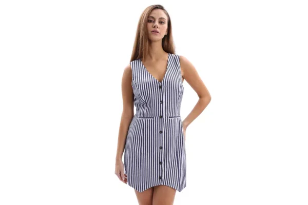Amazhiyu Cotton Linen Striped Womens Dress
