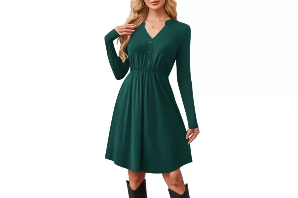 Florboom Women's Notched V-Neck Casual Knitted Dresses