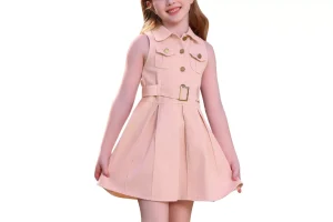 9X RRP £28.17 OMEWEE Baby Girl Lapel Collar Pleated Dress with Belt OMEWEE Baby Girl Lapel Collar Pleated Dress with Belt