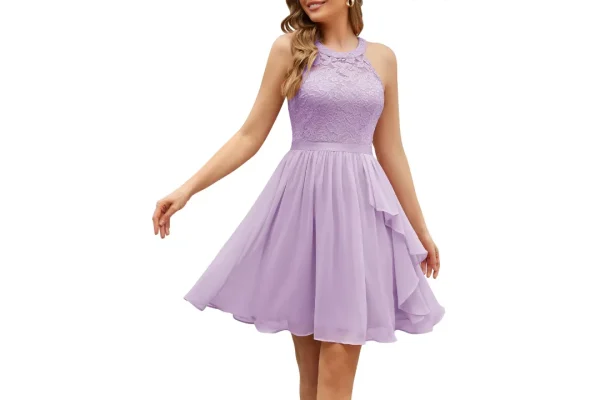 WedTrend Lavender Women's Cocktail Party Dress with Sheer Neckline